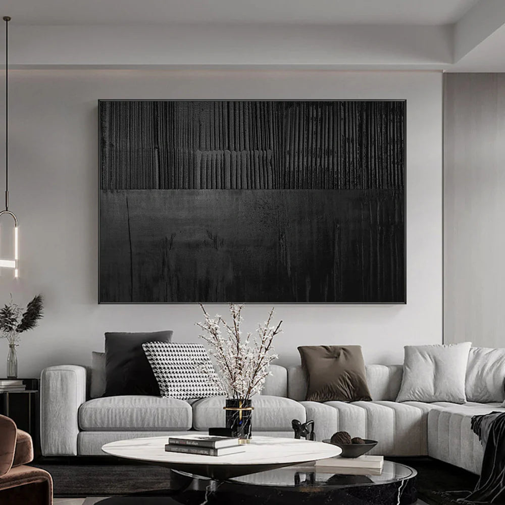 Black Minimalist Textured Canvas Art #WZ028