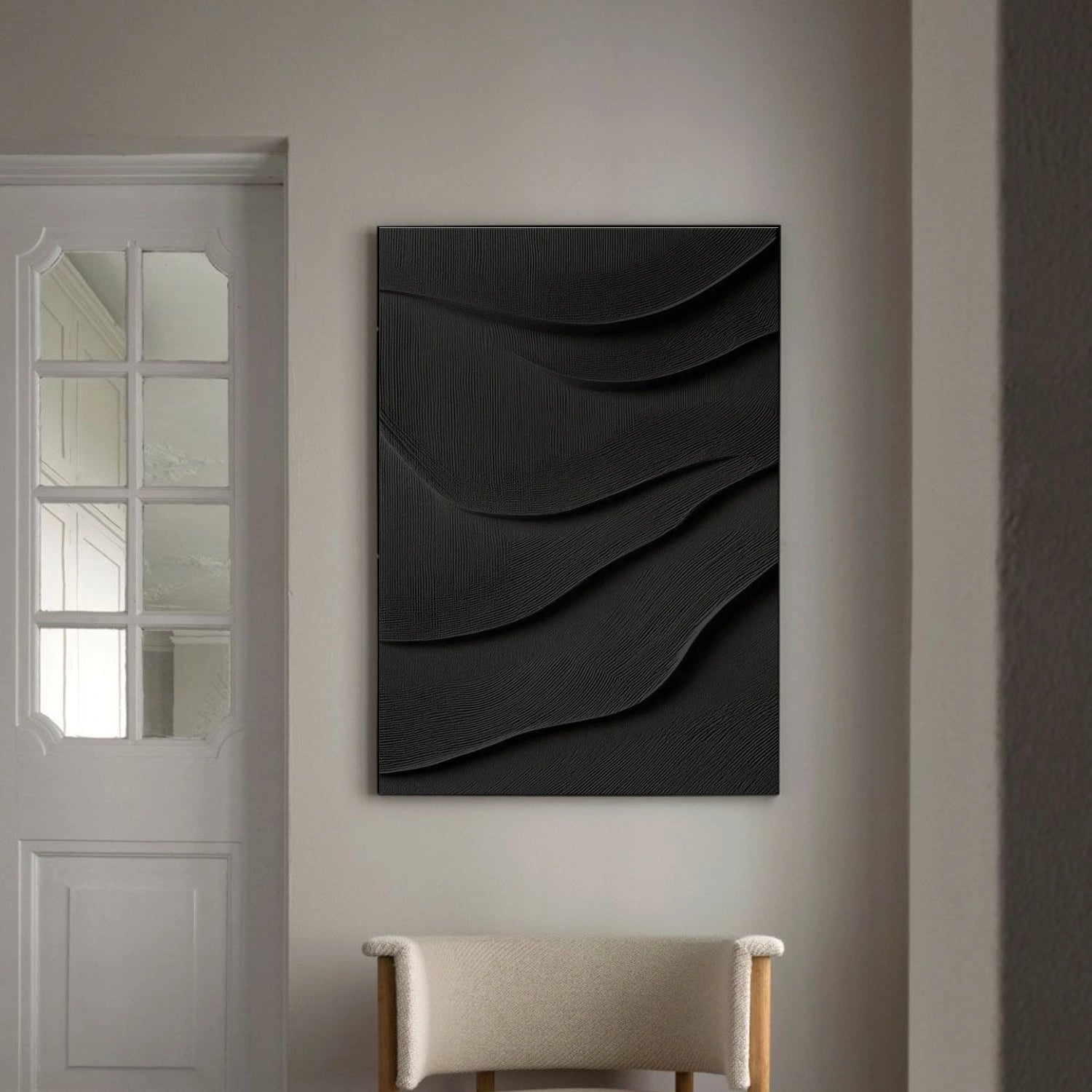 Black Minimalist Textured Canvas Art #WZ108