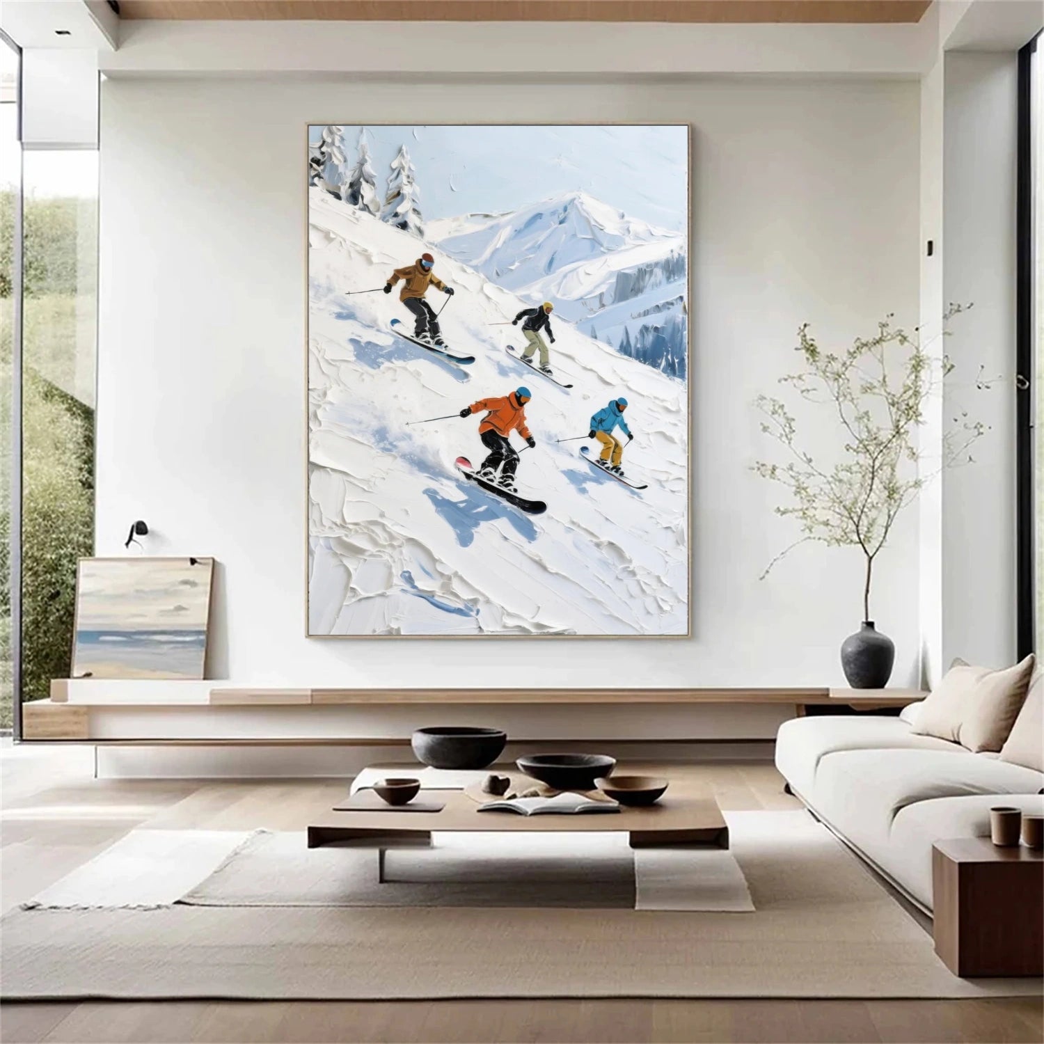 Skiing Sport Textured Canvas Painting #PB048