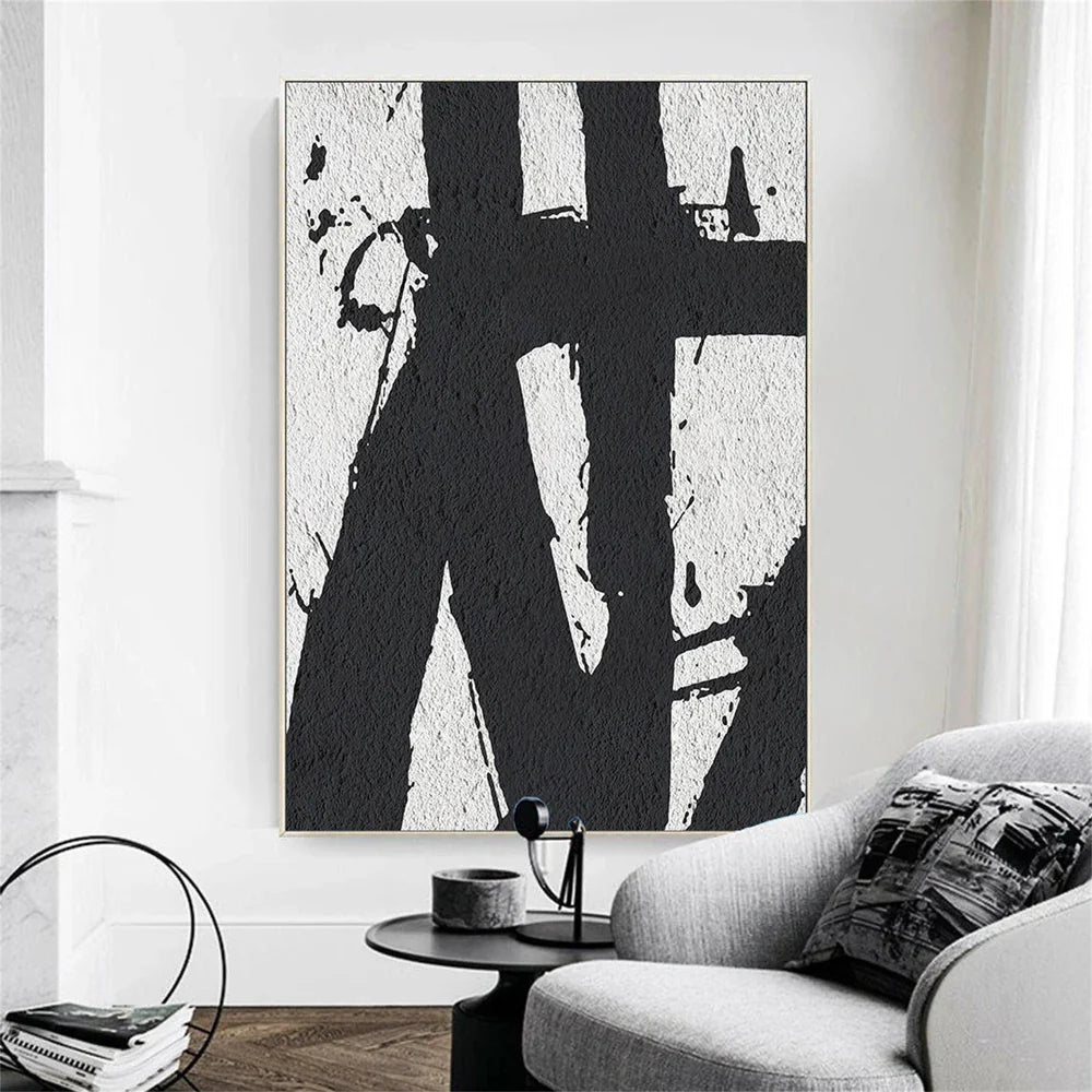 Black and White Minimalist Textured Canvas Art #WZ062