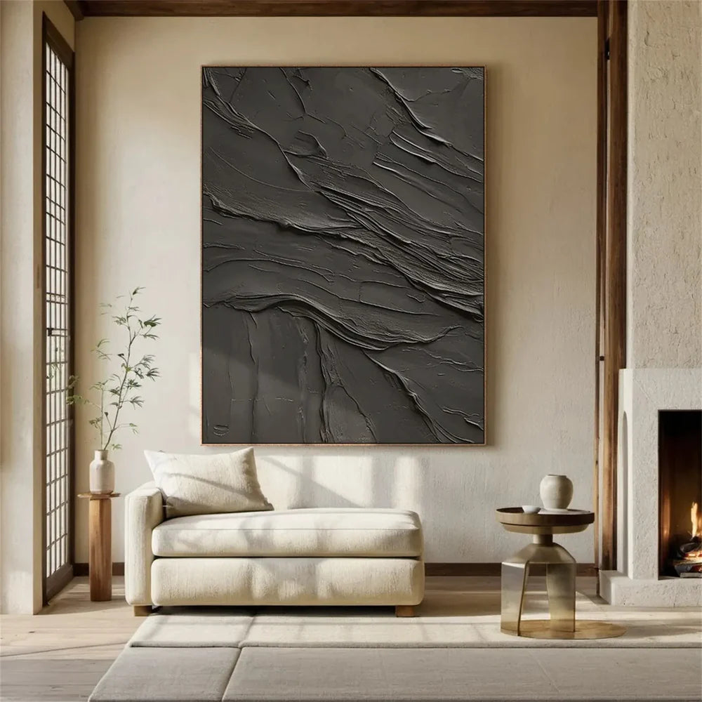 Black Minimalist Textured Canvas Art #WZ090