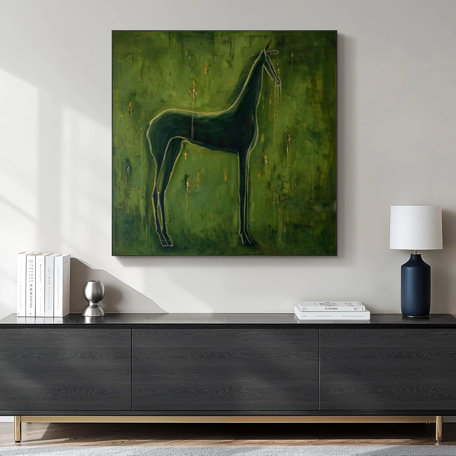 Green Abstract Animal Horse Canvas Art #DW126