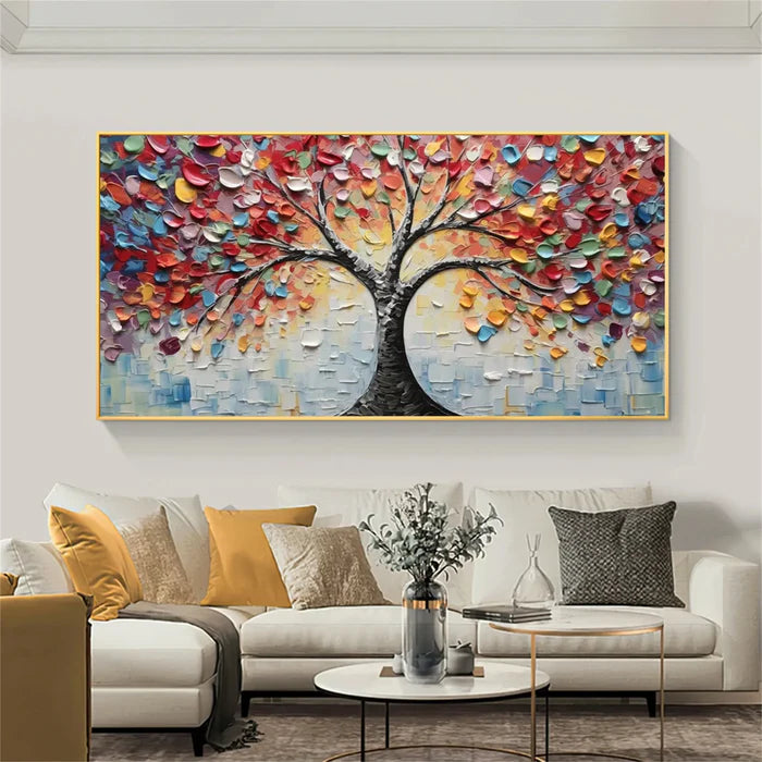Colorful Abstract Flower And Tree Textured Canvas Art #MF056