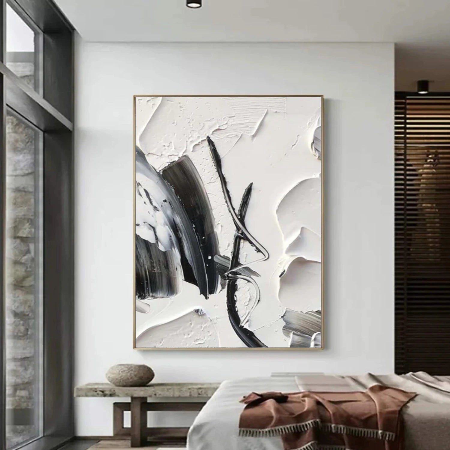Black and White Minimalist Textured Canvas Art #WZ109