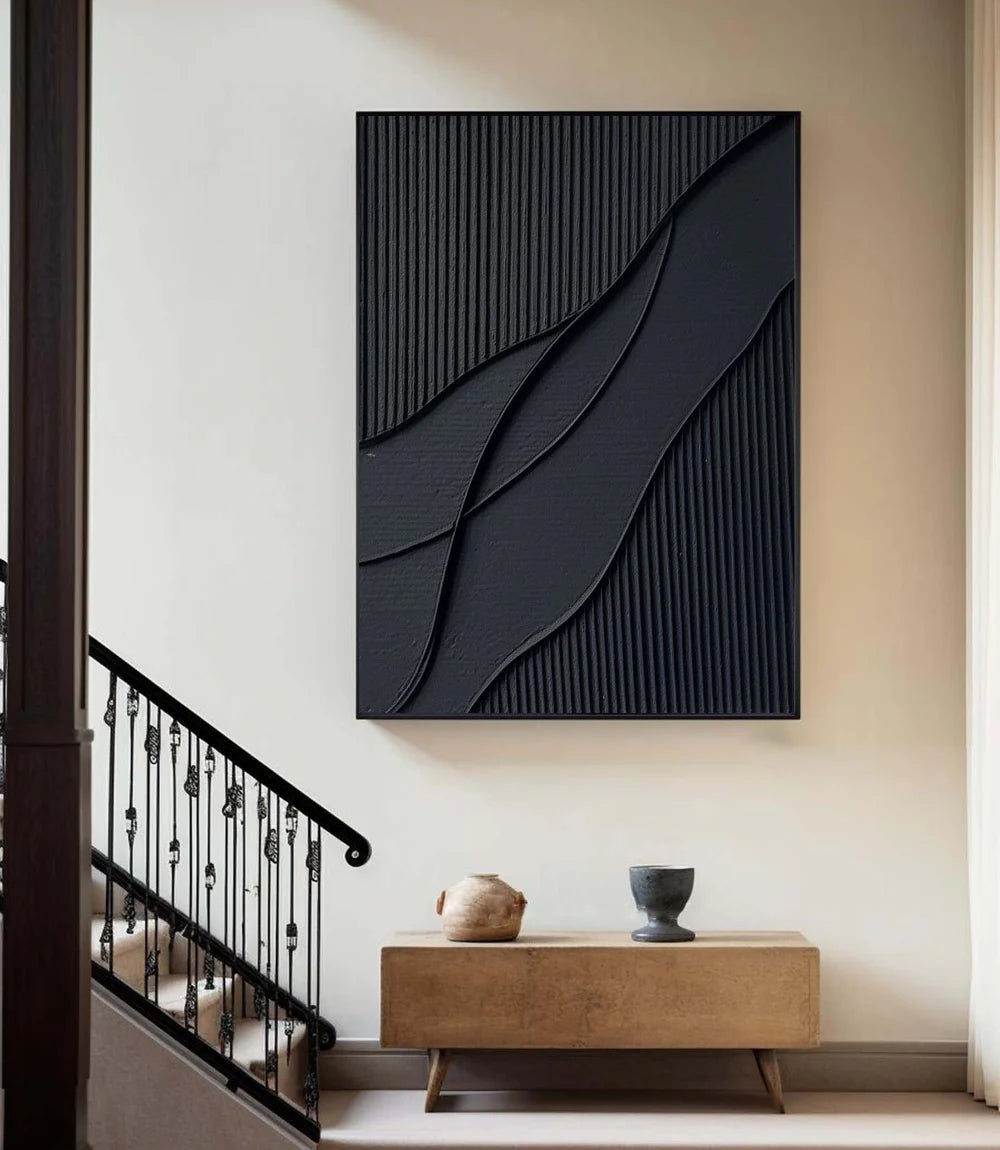 Black Minimalist Textured Canvas Art #WZ005