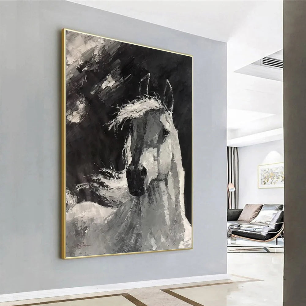 Black & White Abstract Animal Horse Canvas Art #DW028