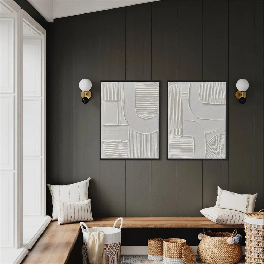 White Minimalist Textured Wall Art Set of 2 #WM024