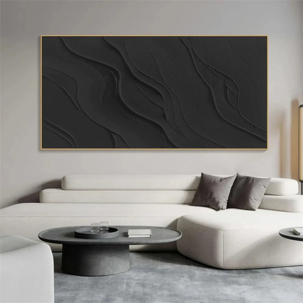 Black Minimalist Textured Canvas Art #WZ030