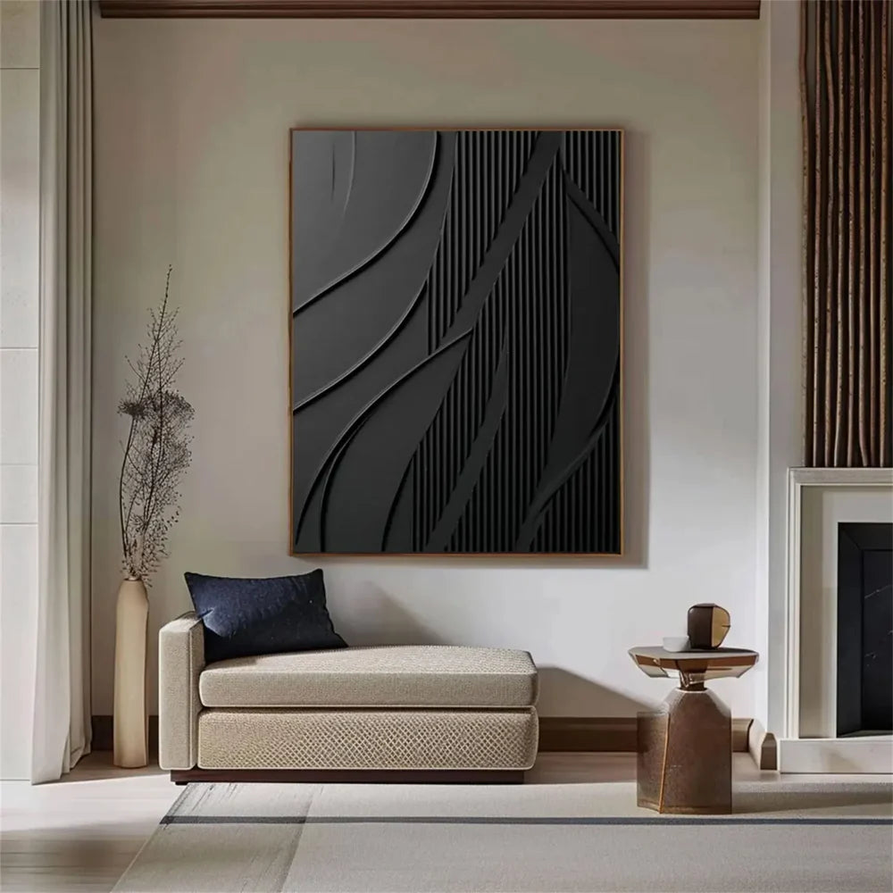 Black Minimalist Textured Canvas Art #WZ066