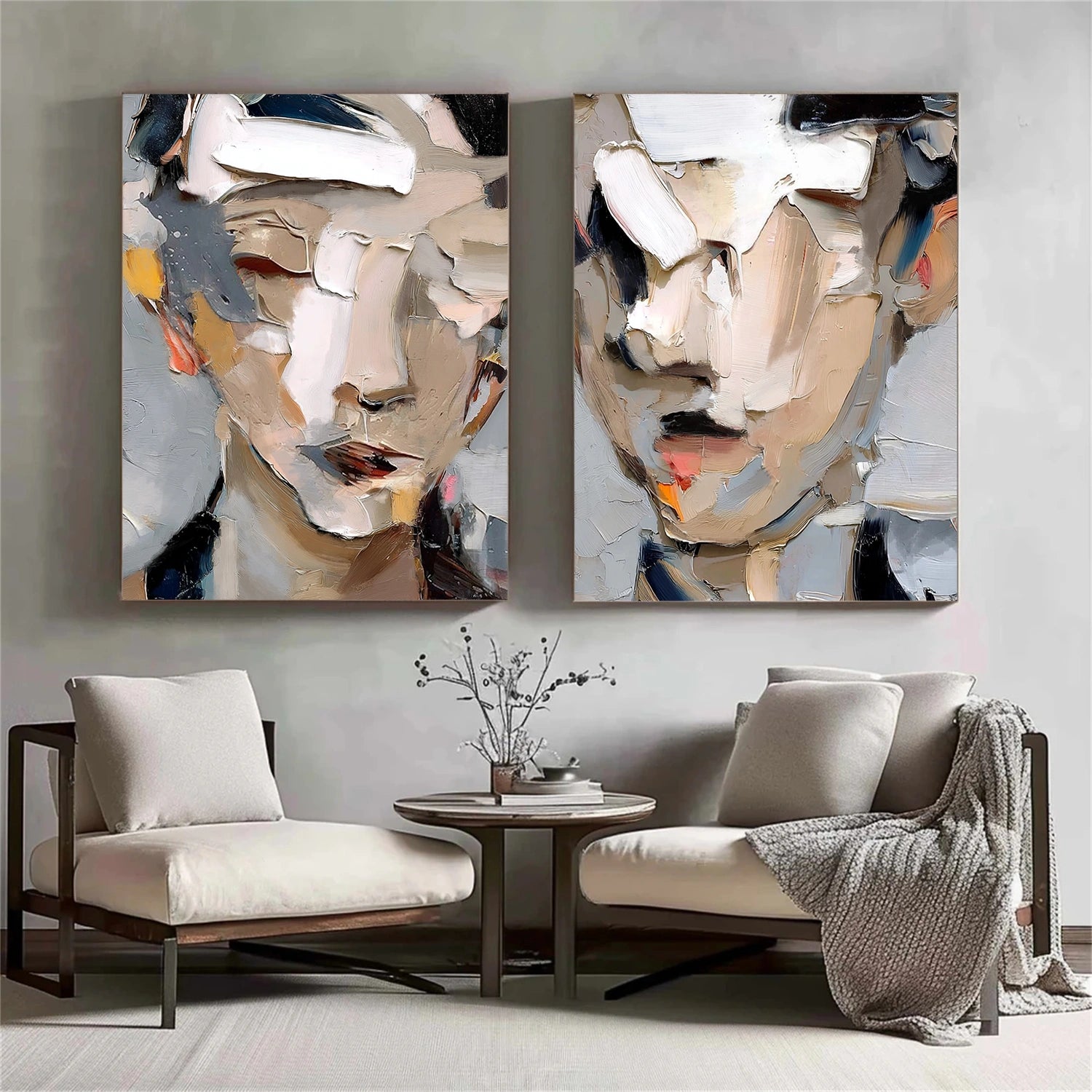 Abstract Portrait Textured Wall Art Set of 2#LA075