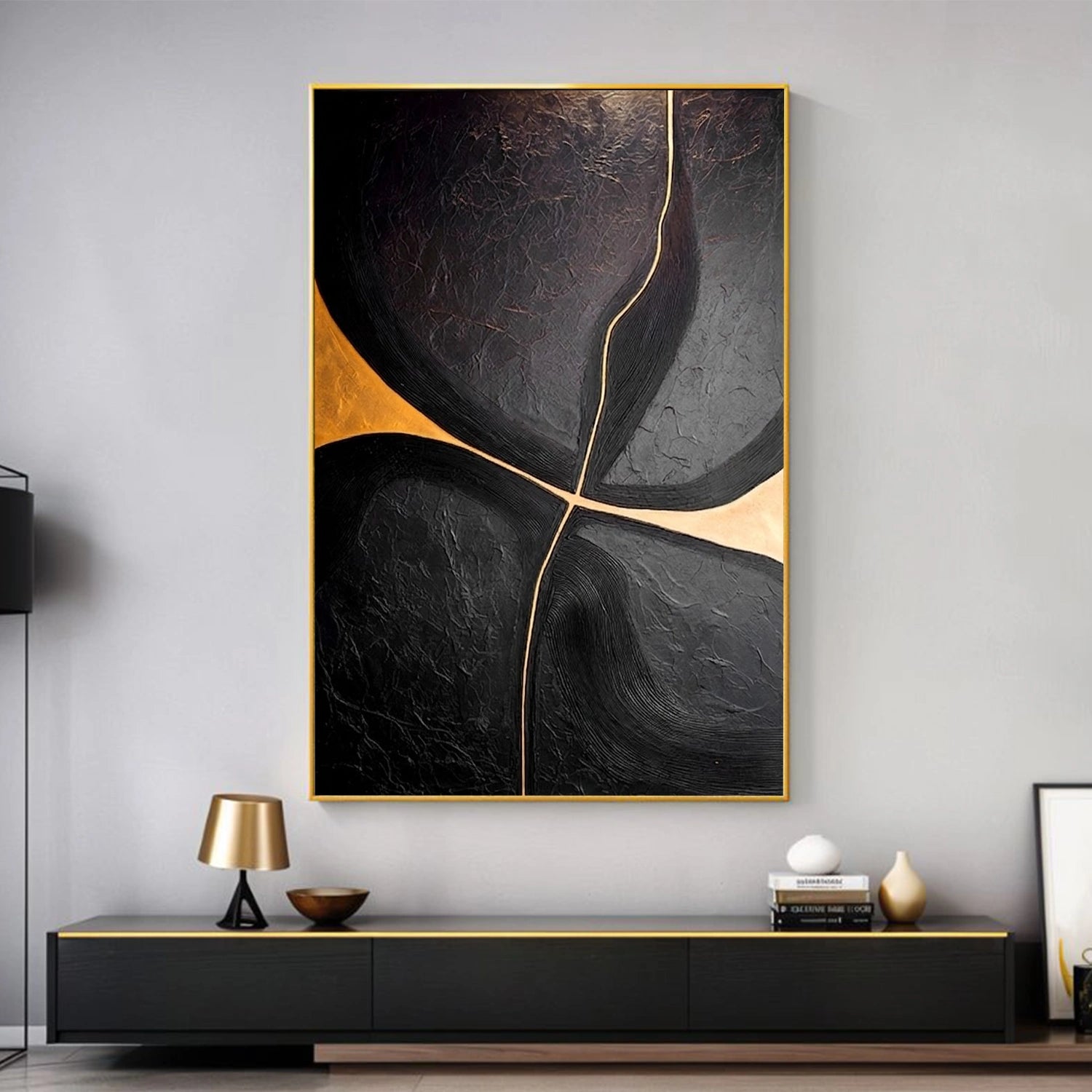 Black Minimalist Textured Canvas Art #WZ127