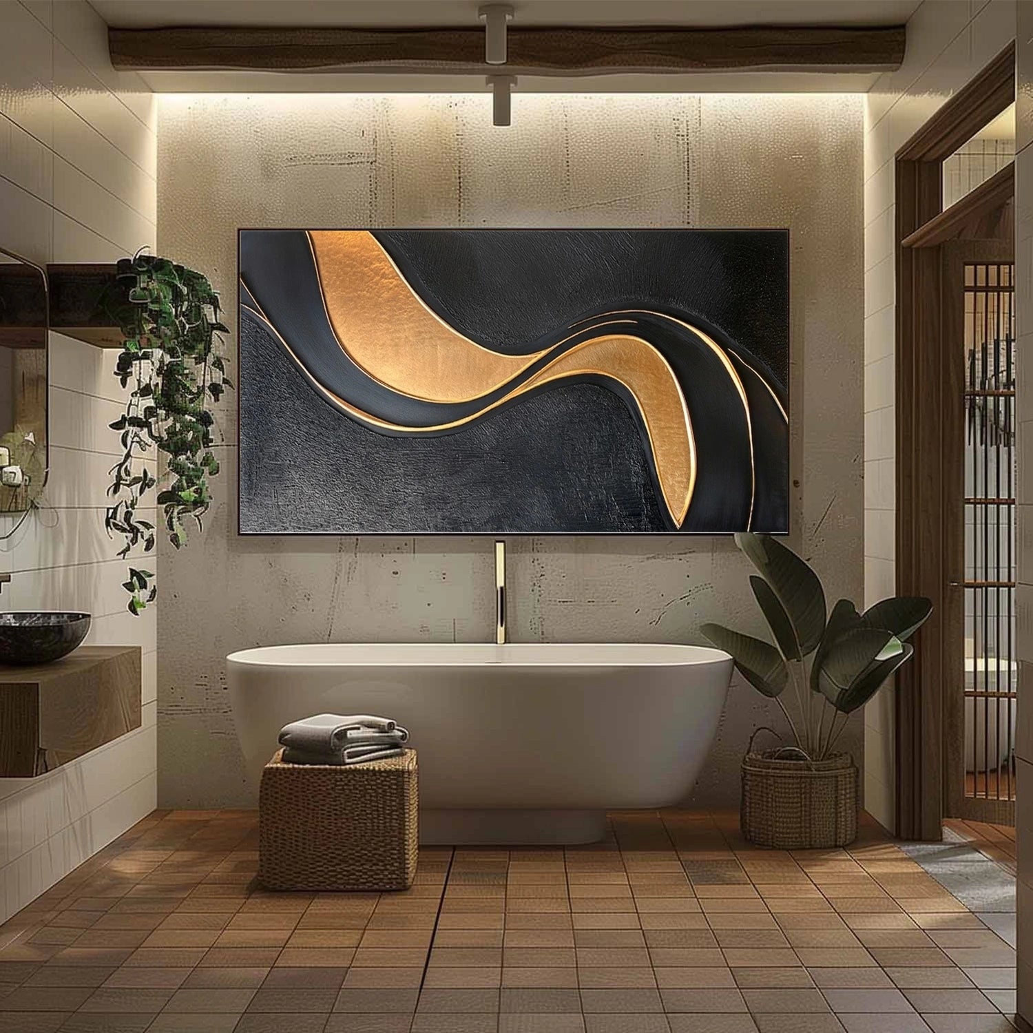 Black Minimalist Textured Canvas Art #WZ126