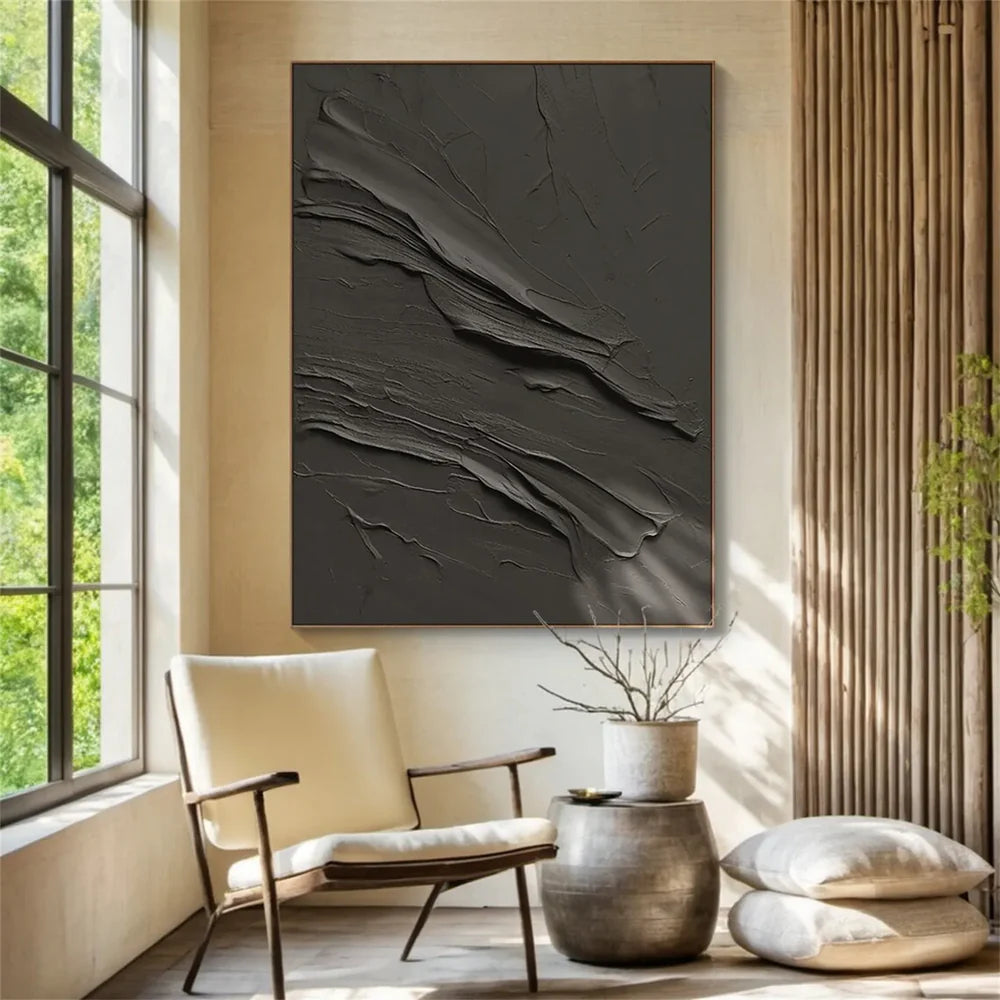 Black Minimalist Textured Canvas Art #WZ089
