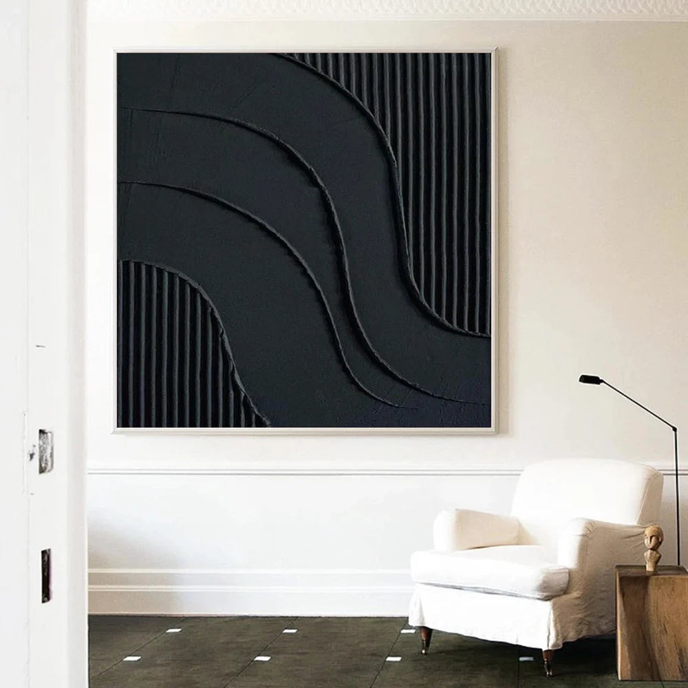 Black Minimalist Textured Canvas Art #WZ001