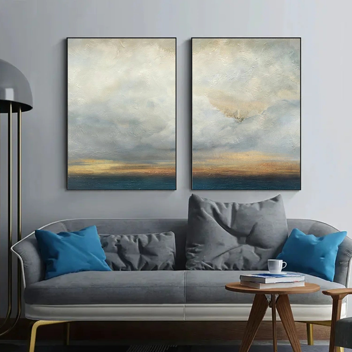 Blue and Gold Abstract Wall Art Set of 2 #VA215
