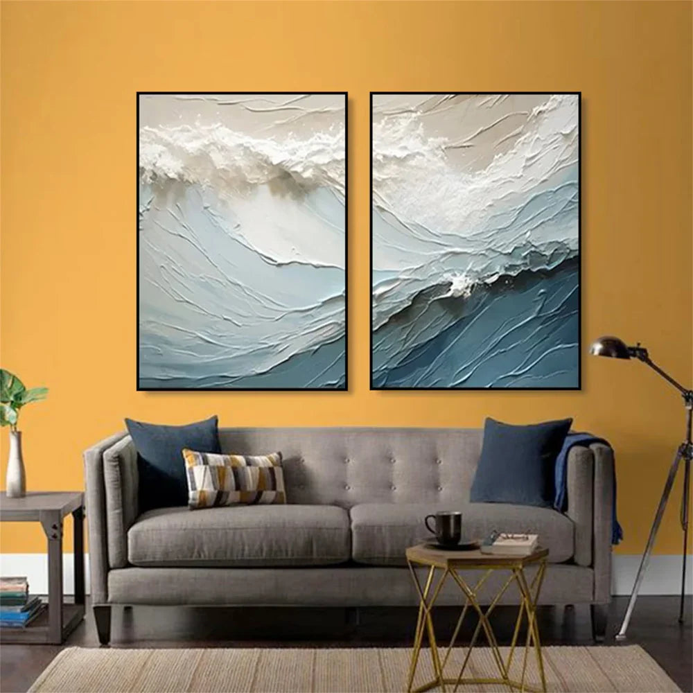 Minimalist Ocean And Sky Textured Canvas Art Set of 2 #OC017