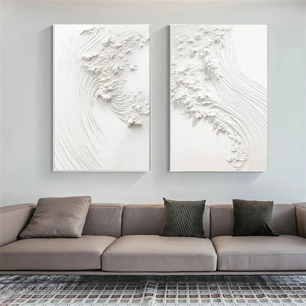 White Minimalist Textured Wall Art Set of 2 #WM067