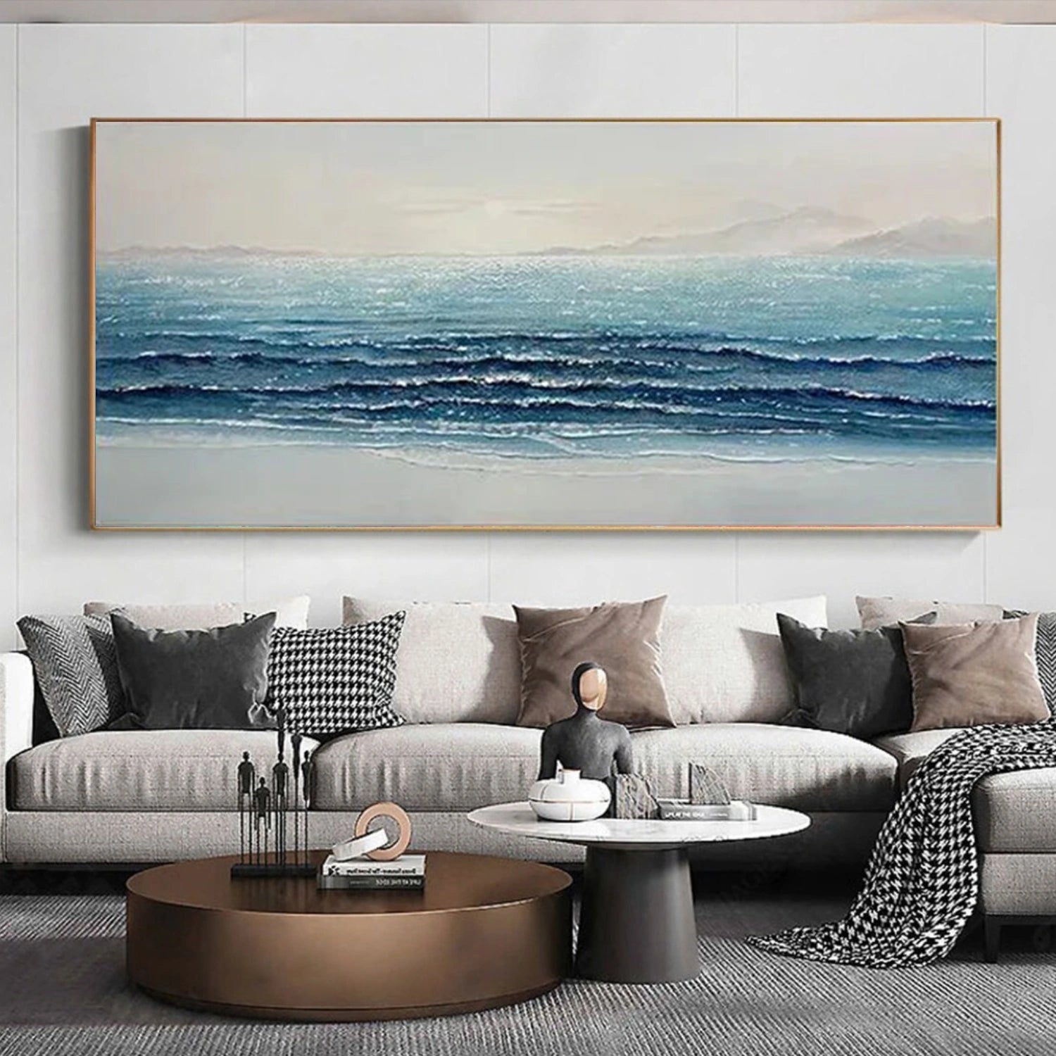 Abstract Ocean And Sky Textured Canvas Art #OC125