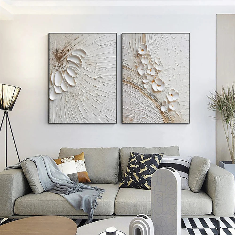 Minimalist Flower And Tree Textured Canvas Art Set of 2 #MF069