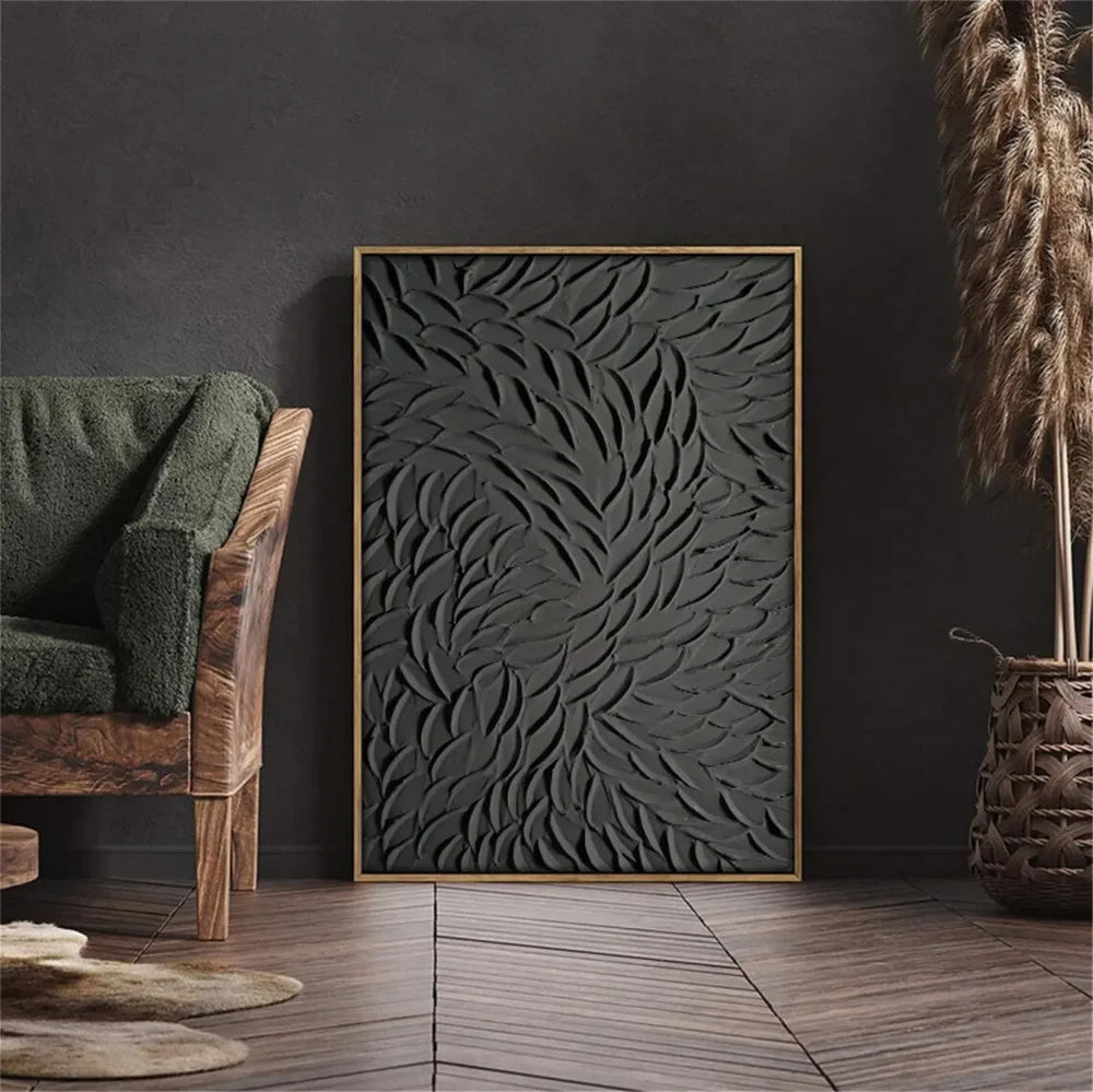 Black Minimalist Textured Canvas Art #WZ086