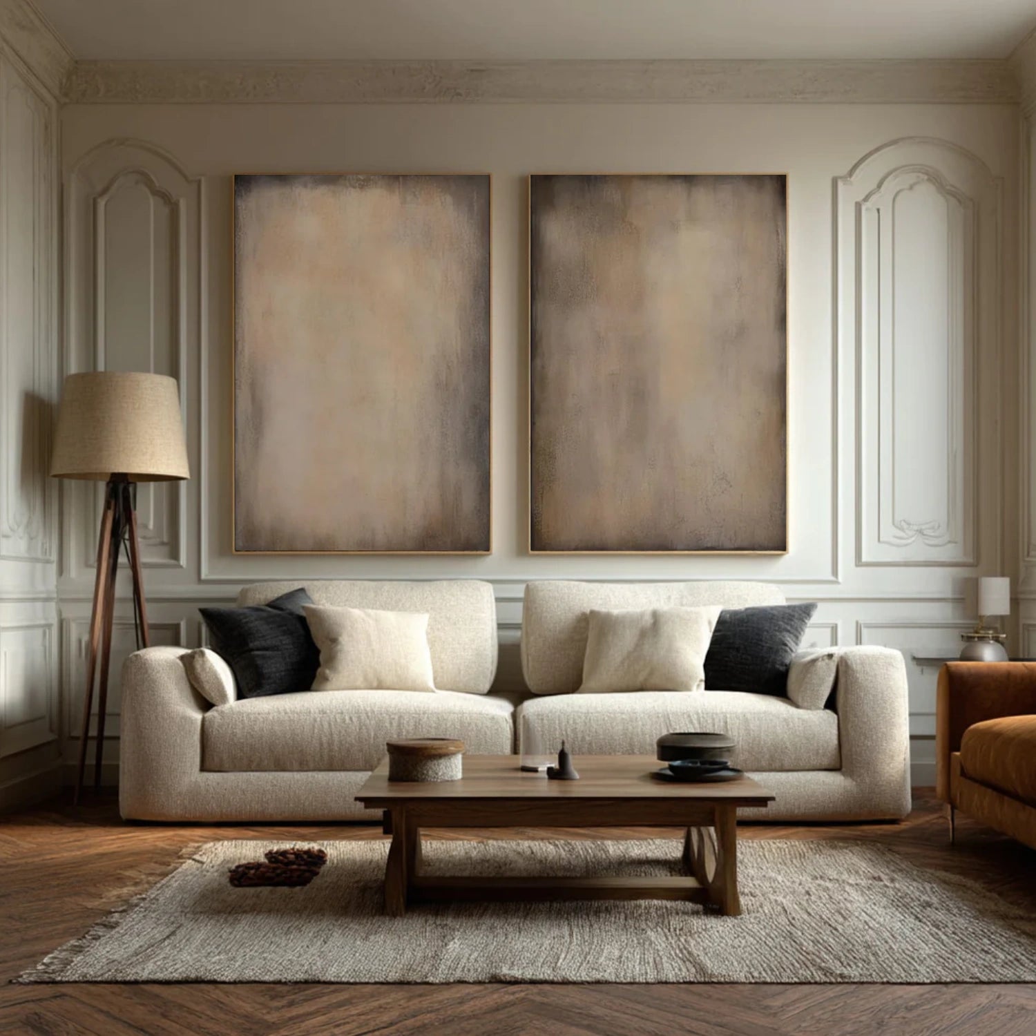 Beige and Brown Abstract Wall Art Set of 2 #VA111