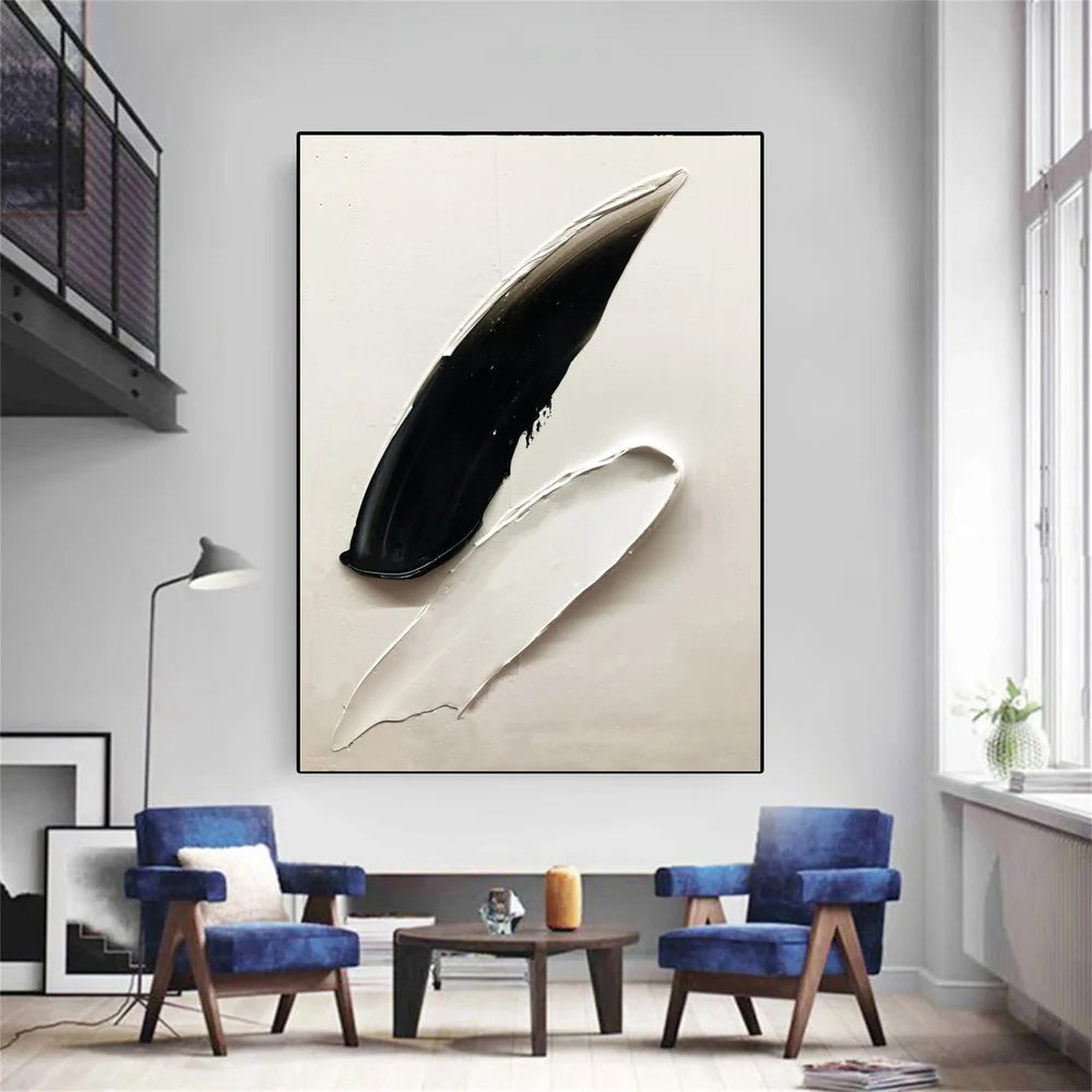 Black and White Minimalist Textured Canvas Art #WZ056