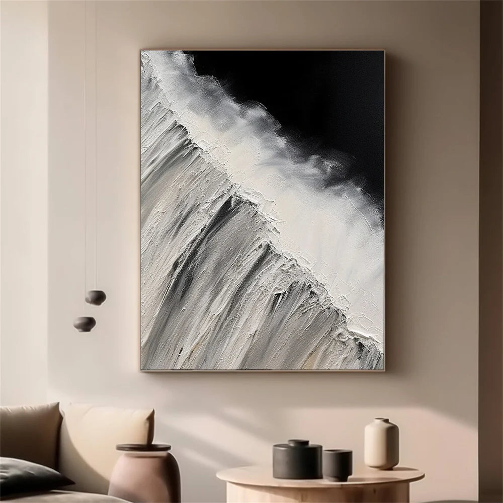 Black and White Minimalist Textured Canvas Art #WZ061