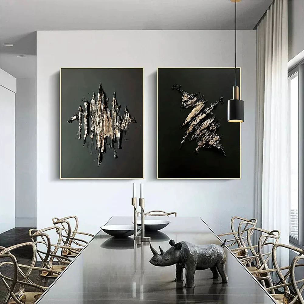 Black Minimalist Textured Canvas Art Set of 2 #WZ039