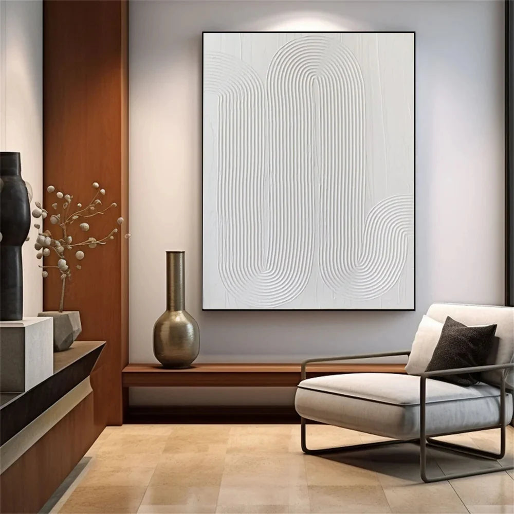White Minimalist Textured Wall Art #WM072