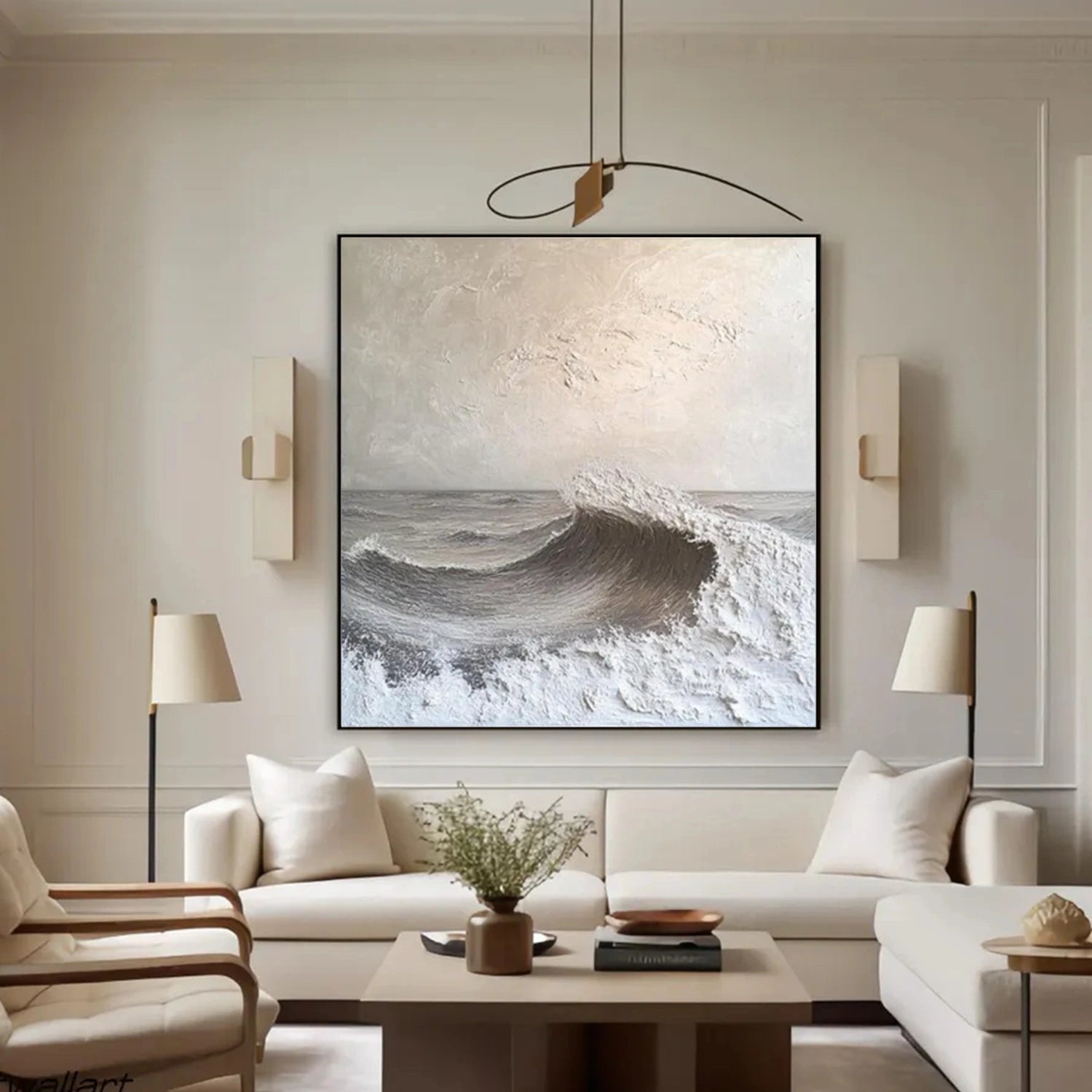 Minimalist Ocean And Sky Textured Canvas Art #OC086