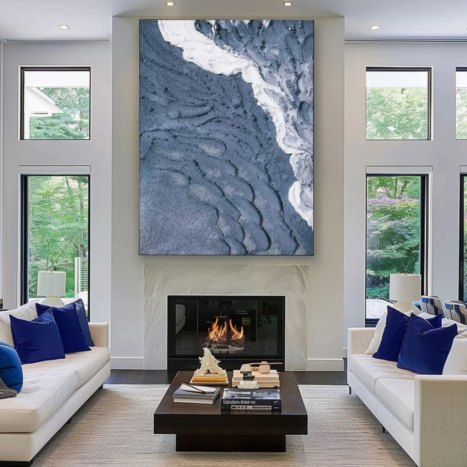 Blue Minimalist Textured Canvas Art #WM114