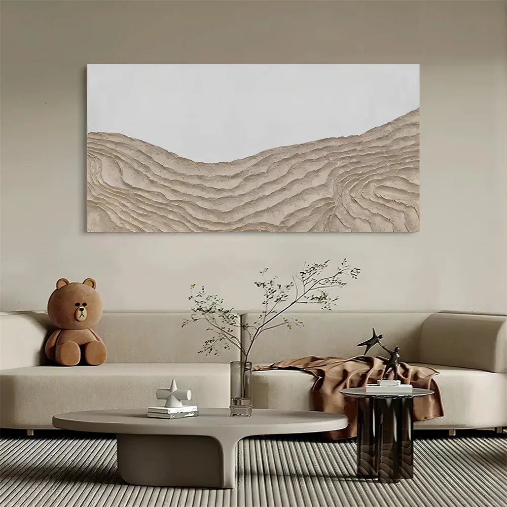 White & Brown Abstract Mountain Textured Canvas Art #BT031