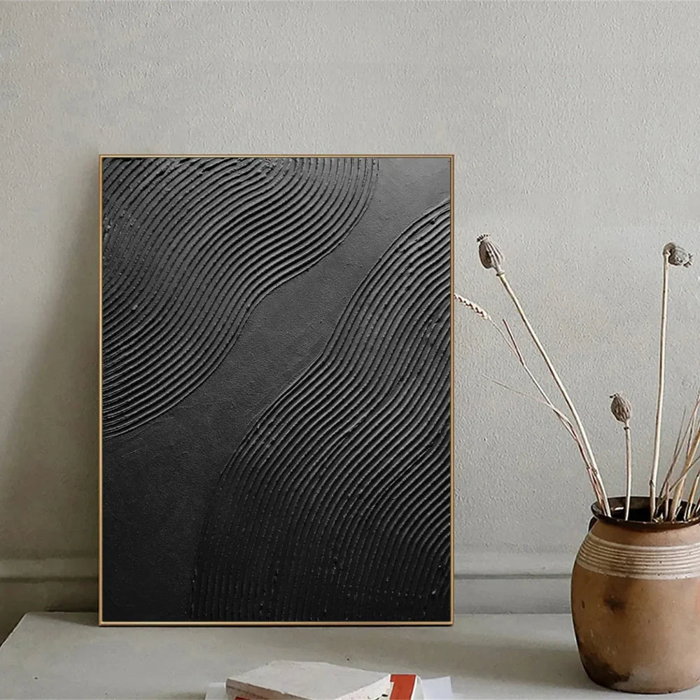 Black Minimalist Textured Canvas Art #WZ085