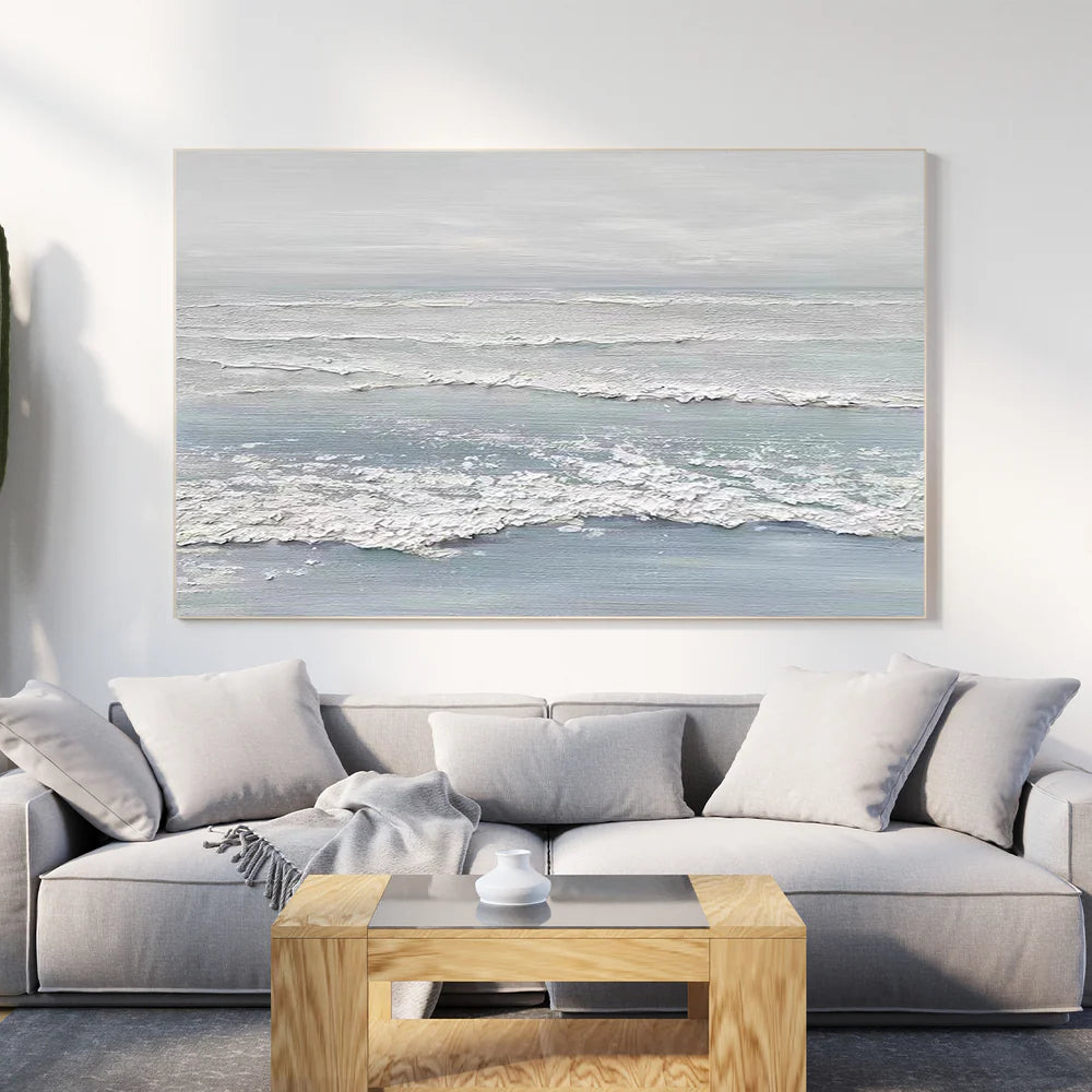 Minimalist Ocean And Sky Textured Canvas Art #OC047