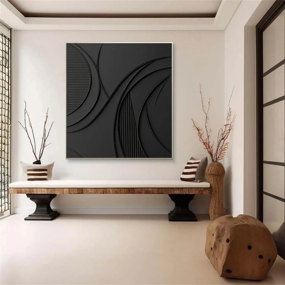 Black Minimalist Textured Canvas Art #WZ072