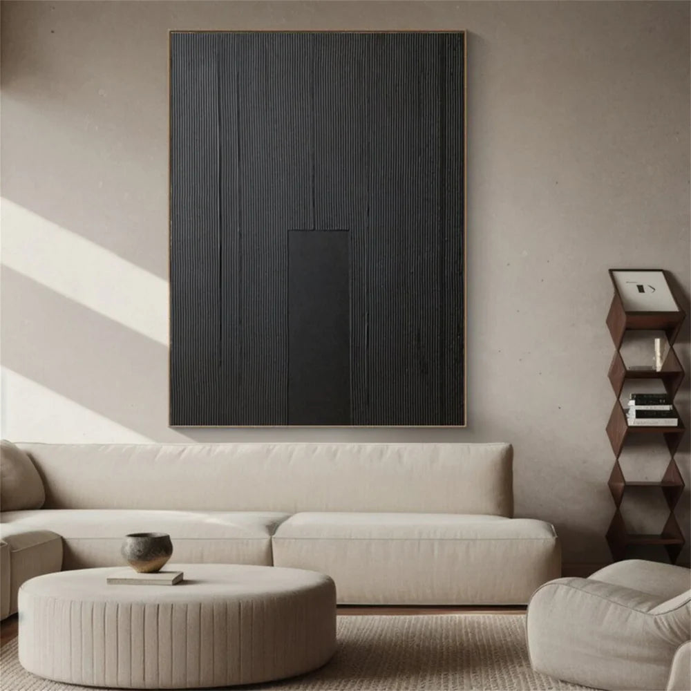 Black Minimalist Textured Canvas Art #WZ081