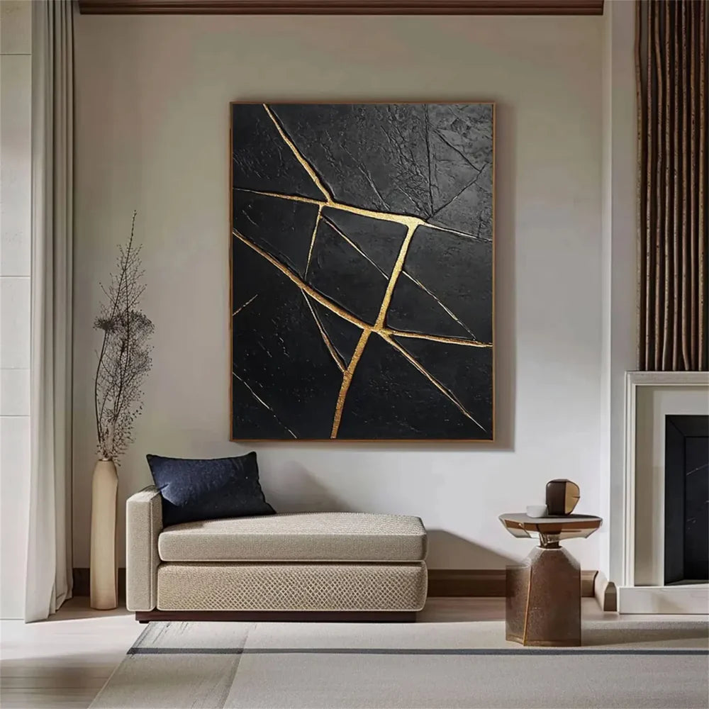 Black Minimalist Textured Canvas Art #WZ092