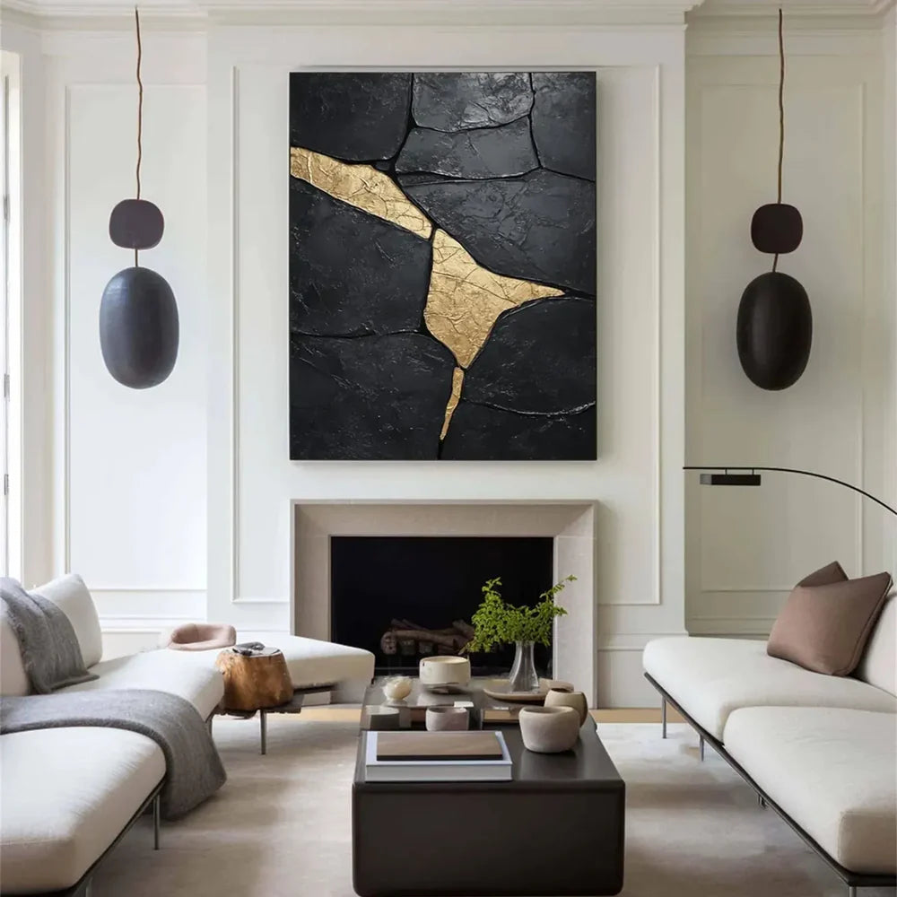 Black Minimalist Textured Canvas Art #WZ095
