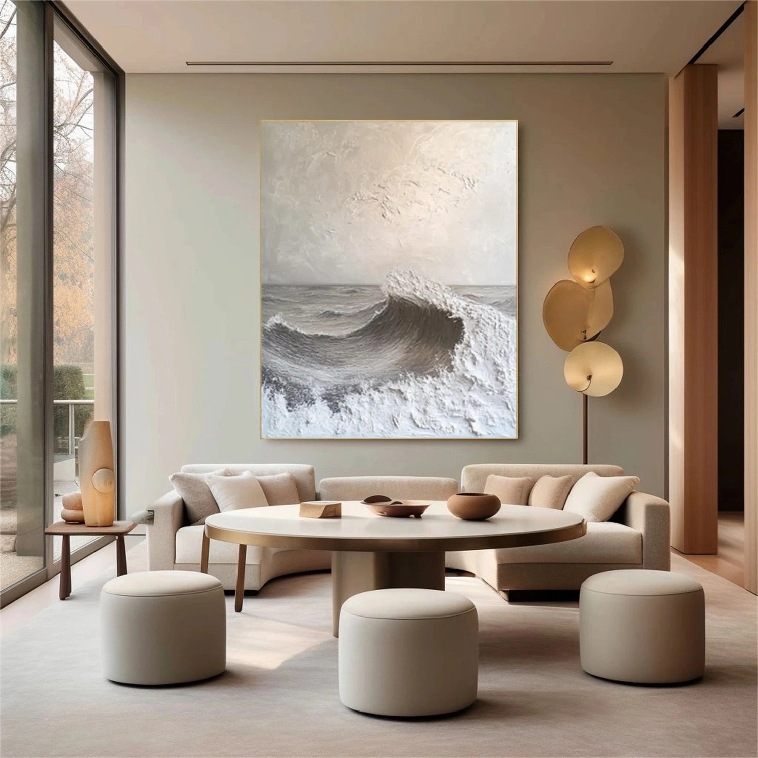Minimalist Ocean And Sky Textured Canvas Art #OC082