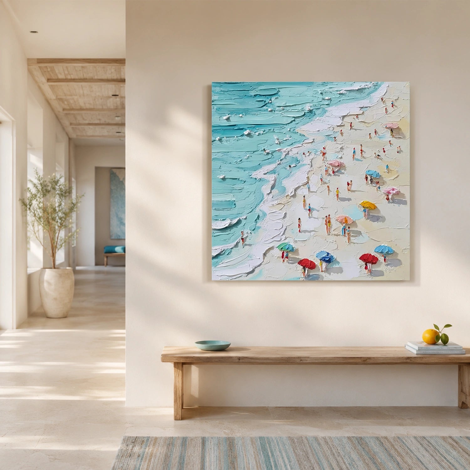 Abstract Ocean And Sky Textured Canvas Art #OC195