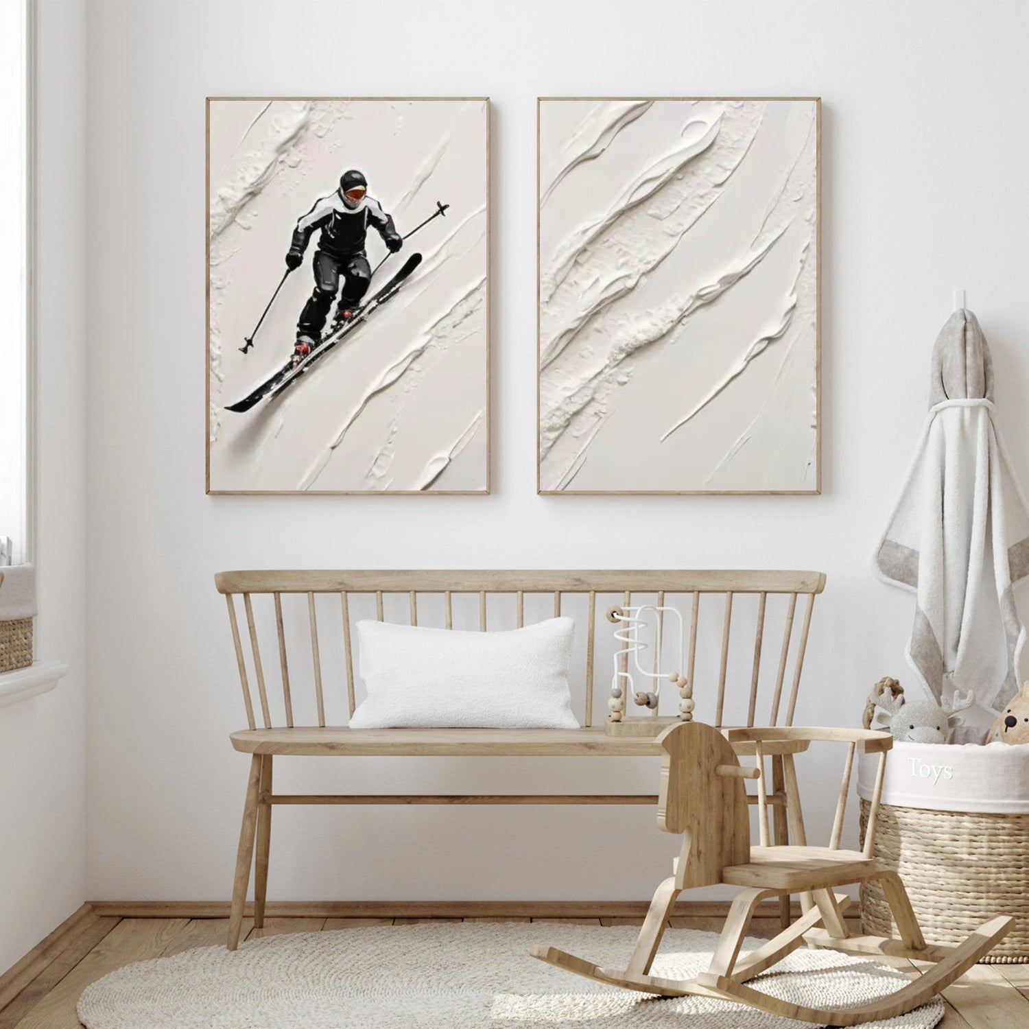 Skiing Sport Textured Canvas Painting Set of 2 #PB042