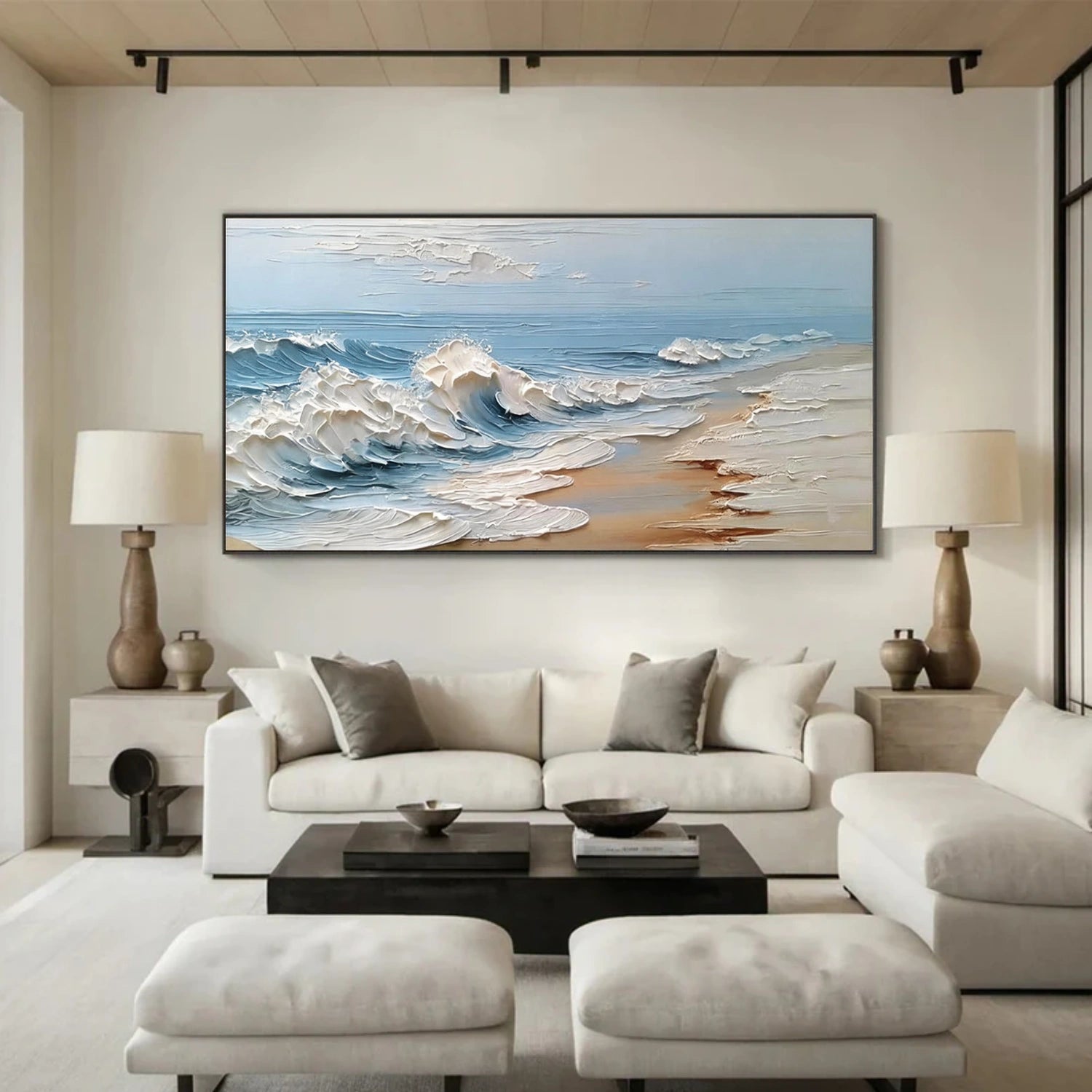 Abstract Ocean And Sky Textured Canvas Art #OC185