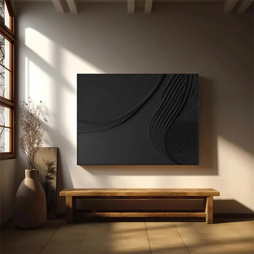 Black Minimalist Textured Canvas Art #WZ073