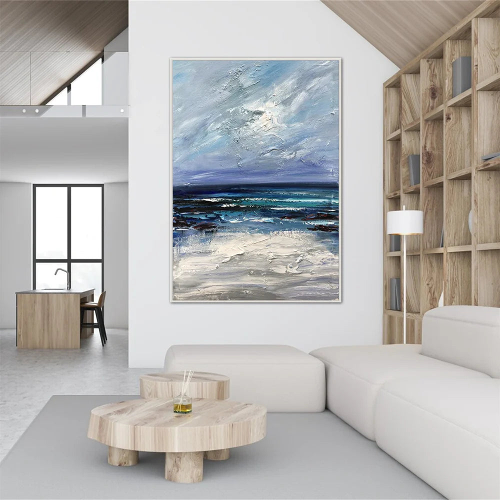 Abstract Ocean And Sky Textured Canvas Art #OC070