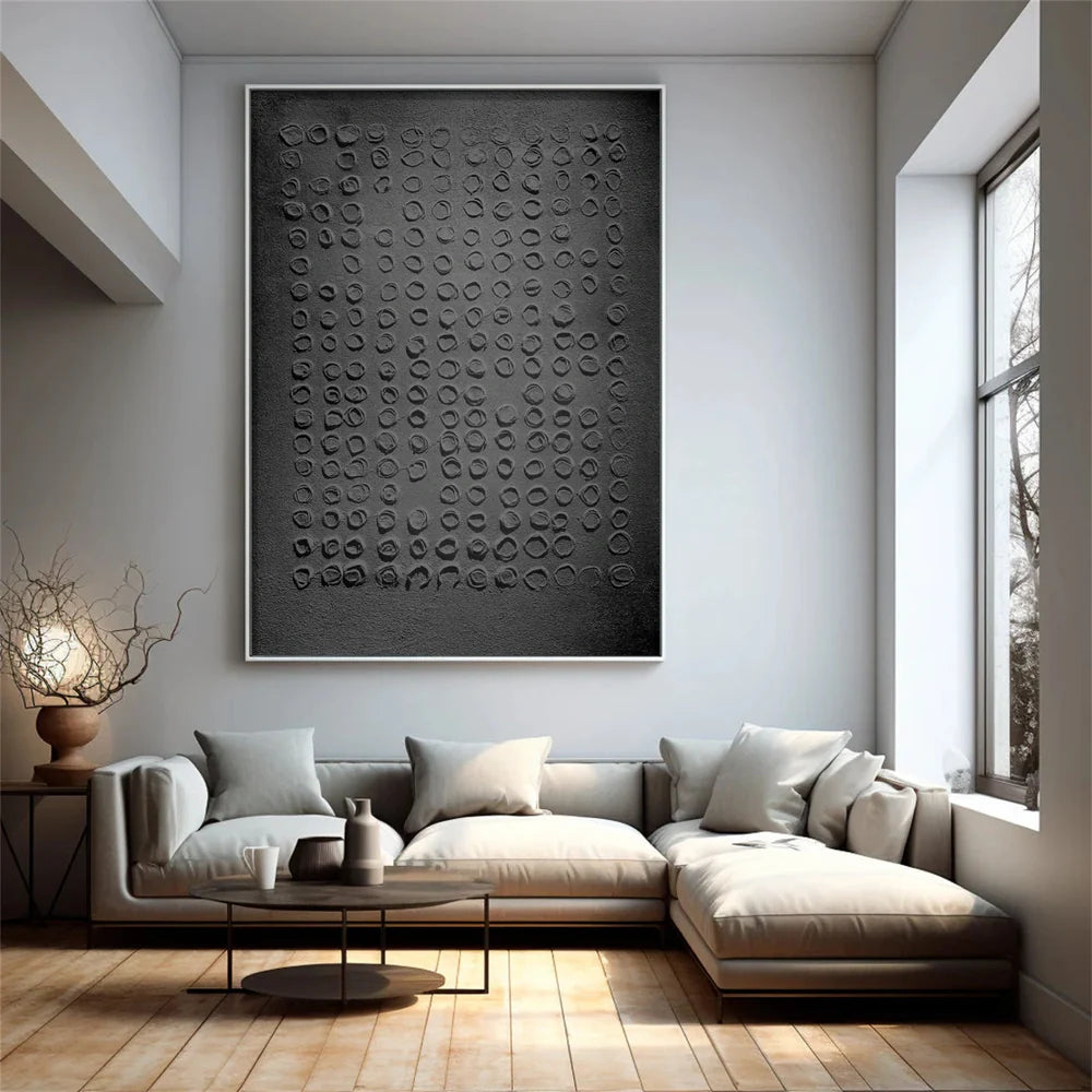 Black Minimalist Textured Canvas Art #WZ048