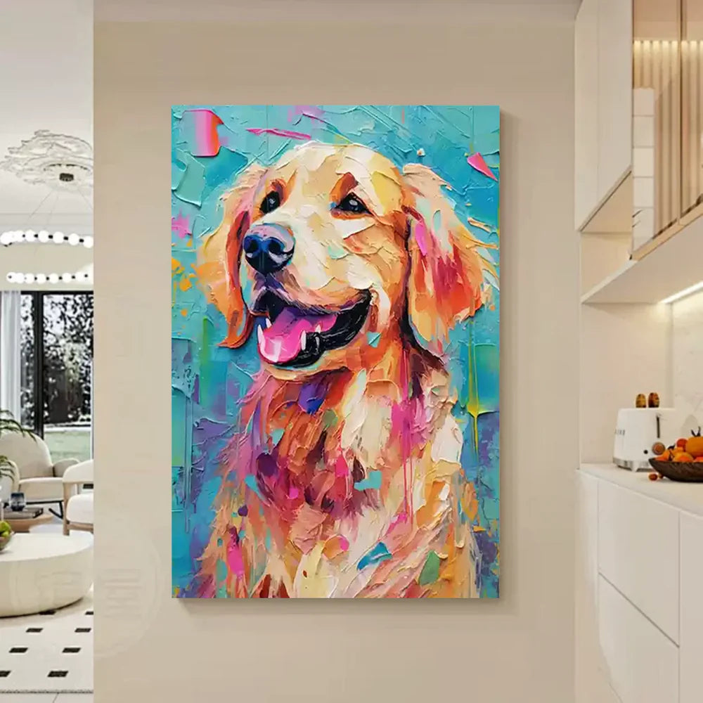 Colorful Abstract Animal Dog Textured Canvas Art #DW065
