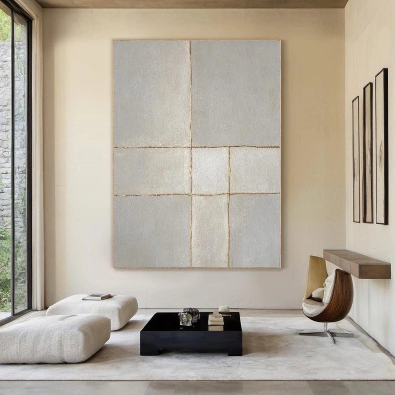 Beige and Grey Minimalist Textured Canvas Art #WM144