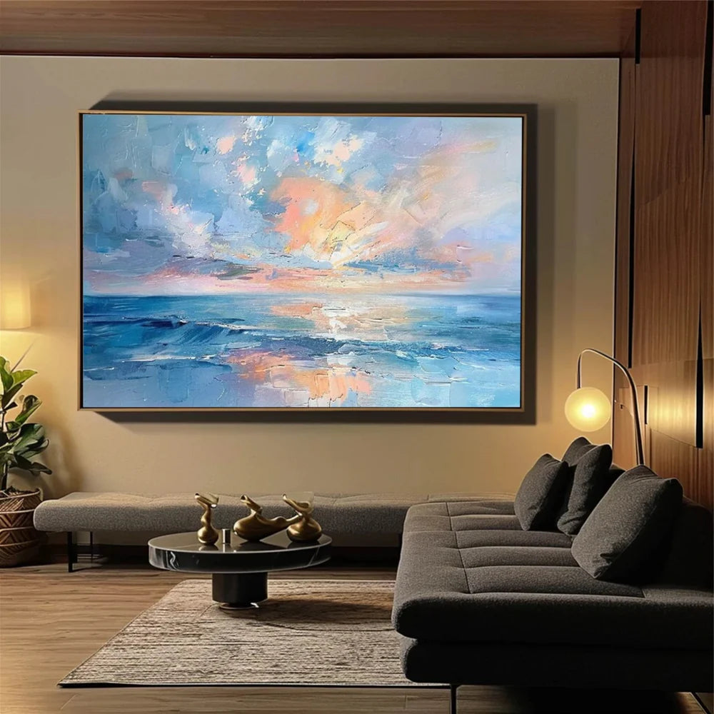 Abstract Ocean And Sky Textured Canvas Art #OC068