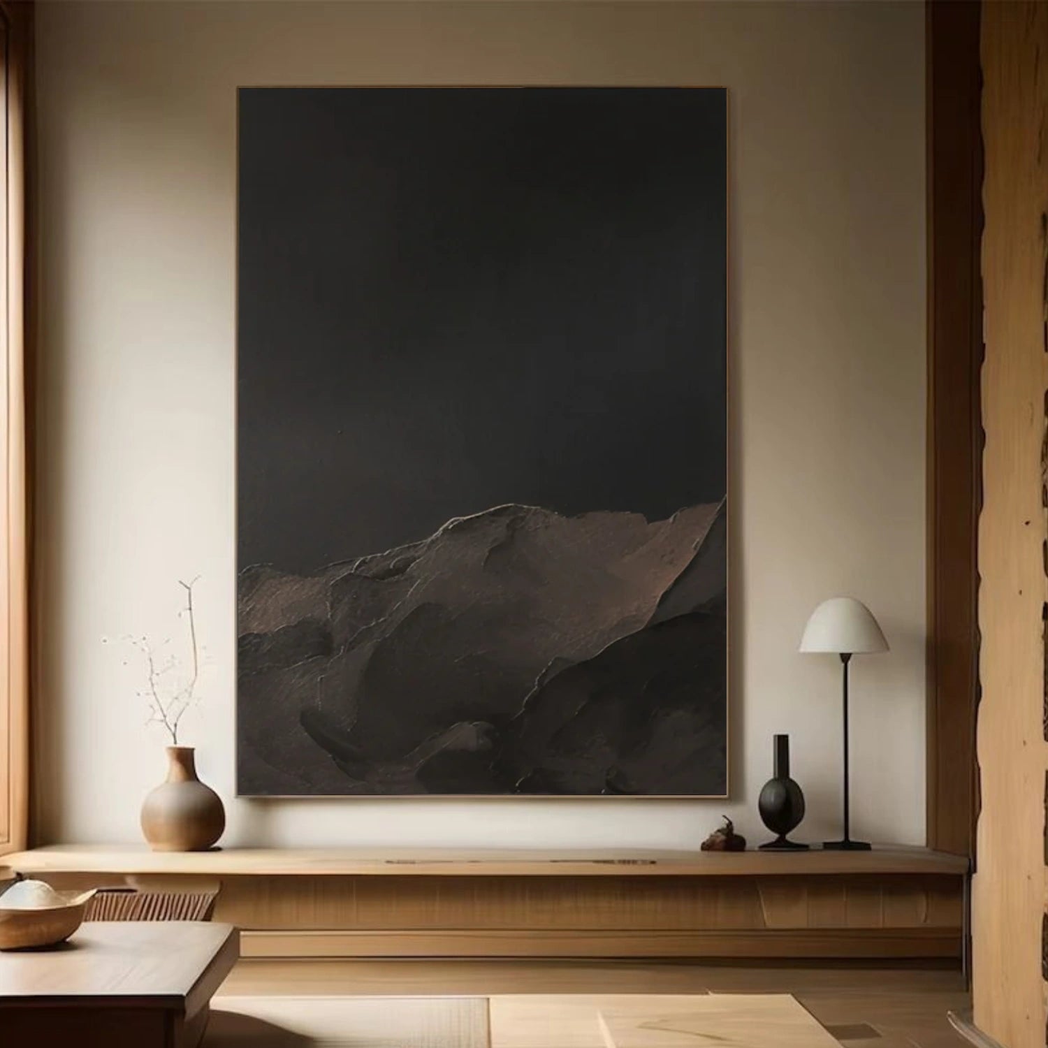 Black Minimalist Textured Canvas Art #WZ117