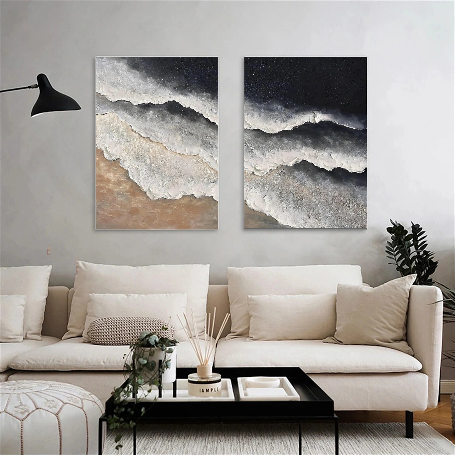 Minimalist Ocean And Sky Textured Canvas Art Set of 2 #OC163